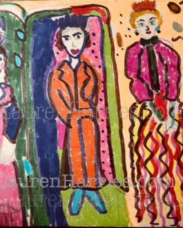 Two kings and a queen watercolour on board