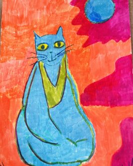 The blue cat watercolour