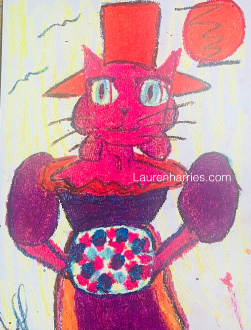The Red cat ! Pastels. A4