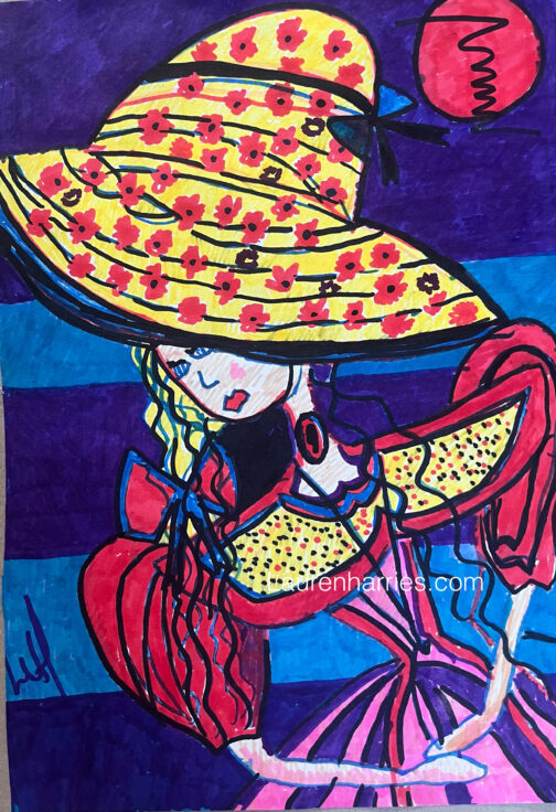 "The Daydreamer Behind the Veil of Petals." Watercolour