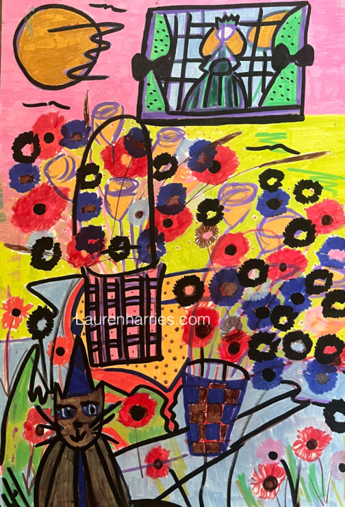 The cats day dream watercolour A3