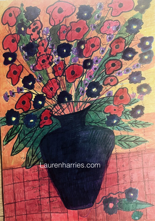 The crimson poppy’s mixed media A3