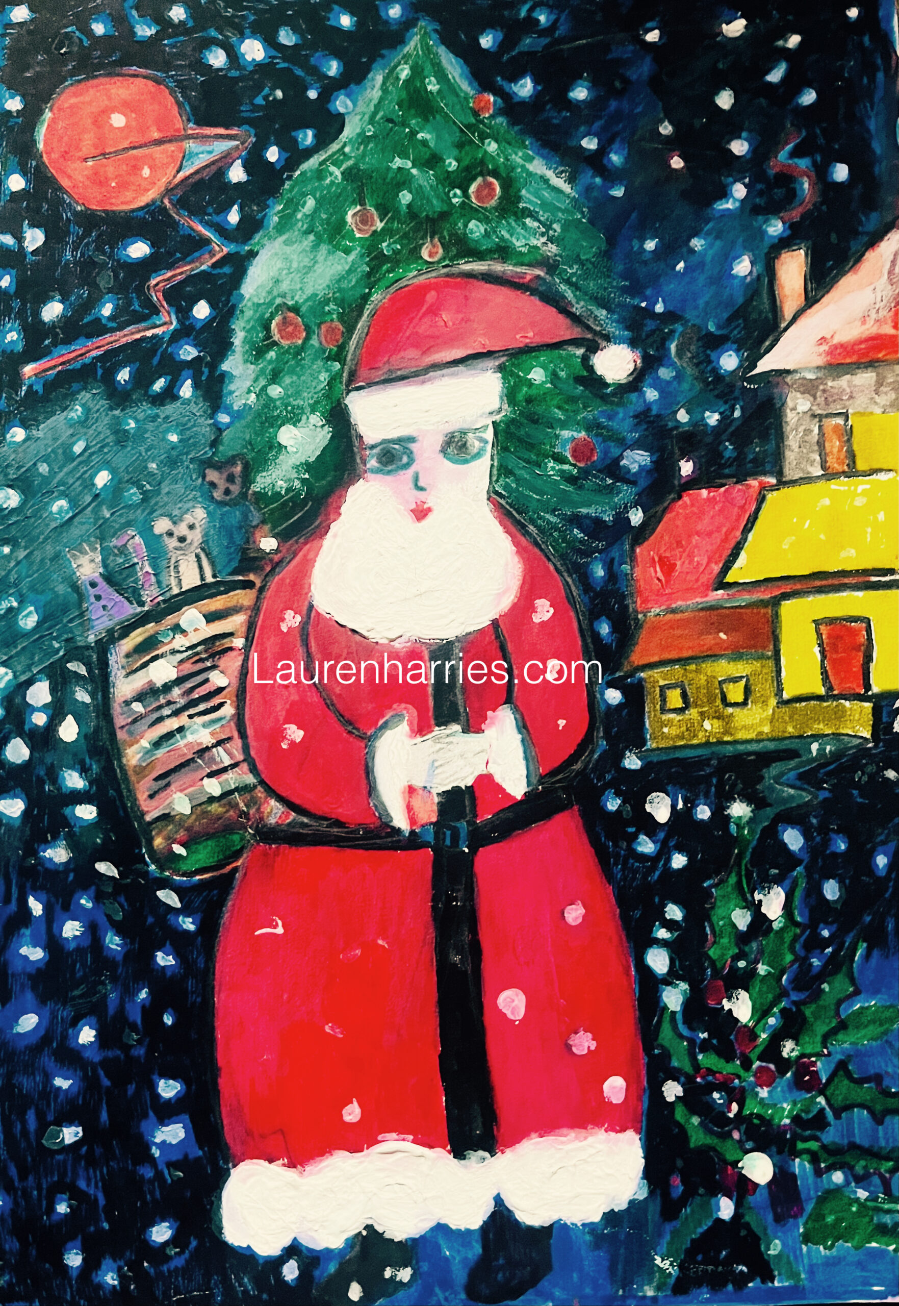 Secret Santa oil painting  can be made into a card /print