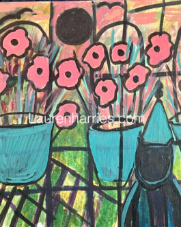 The black cat and the poppies rustic charm watercolour