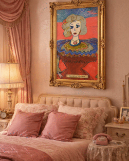 Marilyn mixed media  on in a frame in a bedroom  frame not unavailable