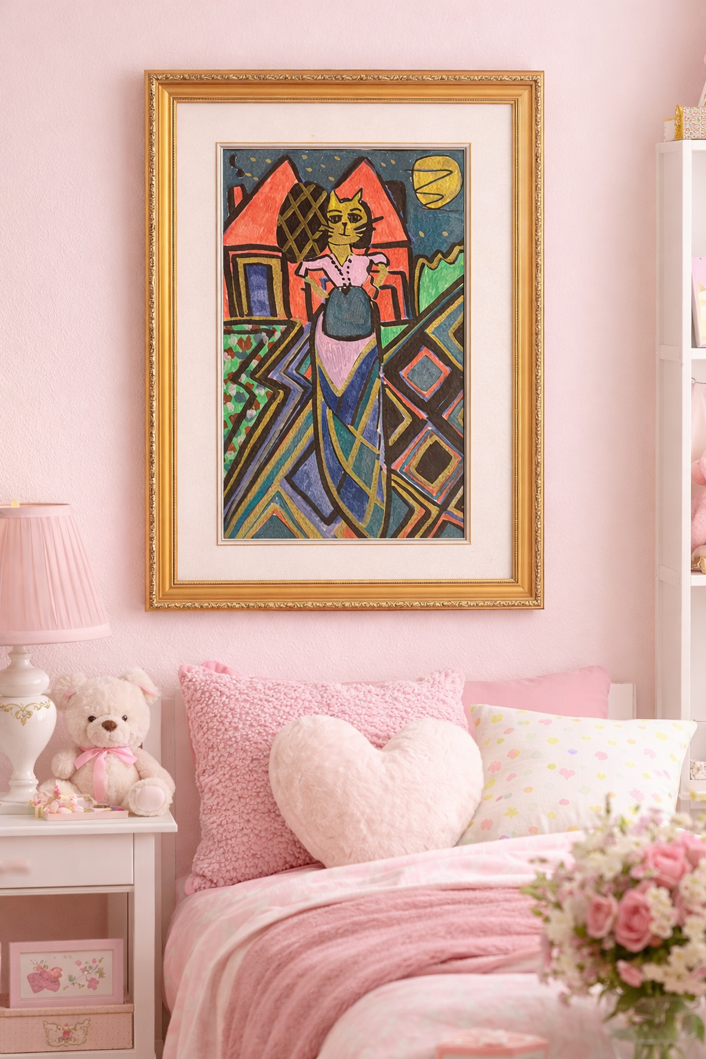 The cat with the muff watercolour A3 frame not included