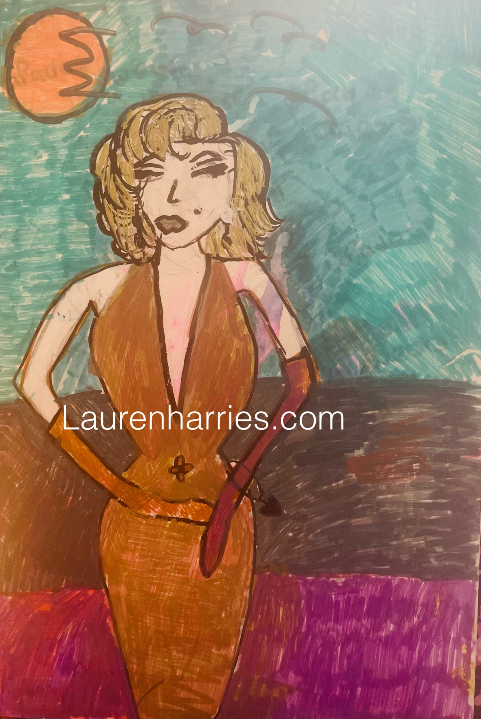 Marilyn at Sunset Watercolour A3