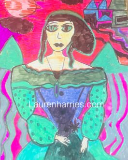 Moonlit Lady of the Emerald Castle Drawing A3